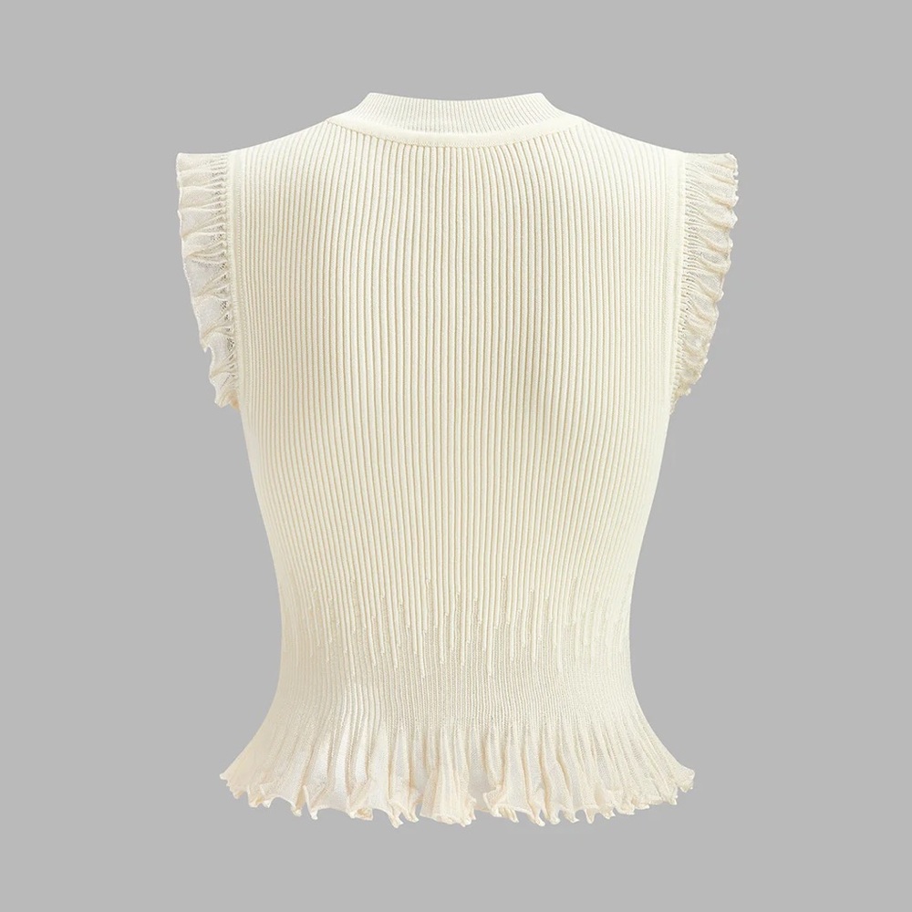 Commense Dusty Blue Ribbed Knit Ruffle Top - Picture 4 of 5